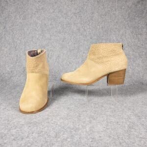 Toms Leila Ankle Booties Tan Block Heels Cottage Lagenlook Preppy Women's Size 7